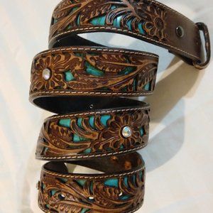 ARIAT Brown and Turquoise Belt (No Buckle)